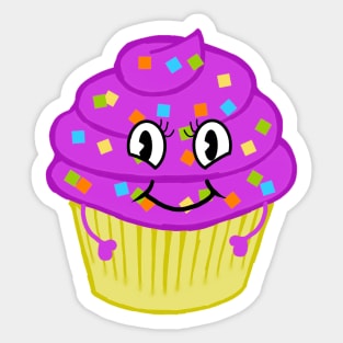 Happy Purple Kawaii Cupcake Sticker